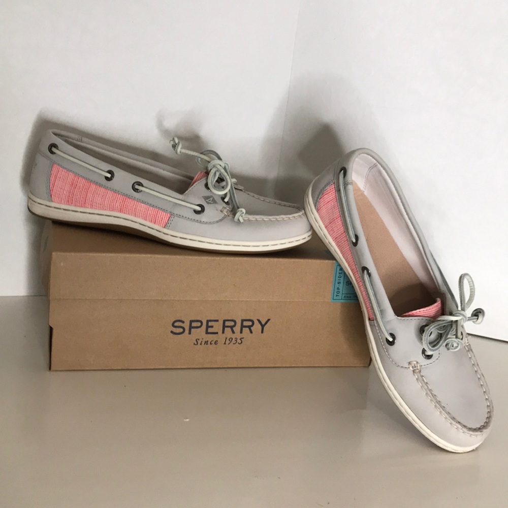 Sperry Firefish Boat Shoes Gray Coral Sz 8.5 w/box